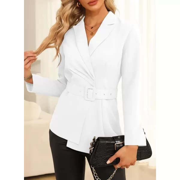 Happy Sailed Women's Casual Long Sleeve Asymmetric Pleated Hem Office Lapel Blazers with Belt