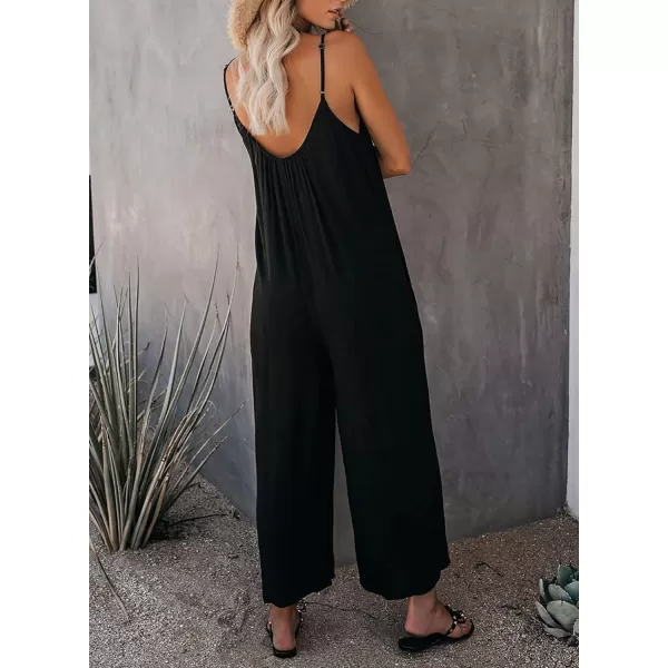 Happy Sailed Women's Casual Sleeveless Front Button Loose Jumpsuits Stretchy Long Pants Romper with Pockets