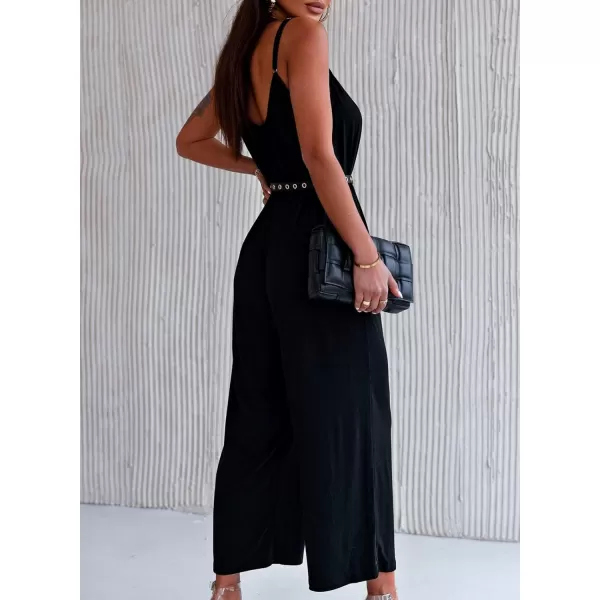 Happy Sailed Women's Casual Sleeveless Front Button Loose Jumpsuits Stretchy Long Pants Romper with Pockets
