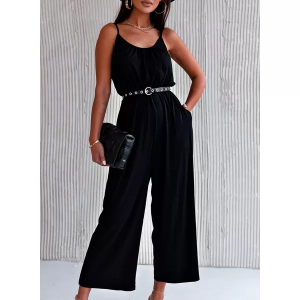 Happy Sailed Women's Casual Sleeveless Front Button Loose Jumpsuits Stretchy Long Pants Romper with Pockets