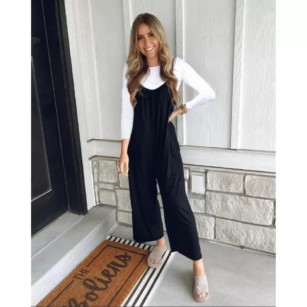Happy Sailed Women's Casual Sleeveless Front Button Loose Jumpsuits Stretchy Long Pants Romper with Pockets