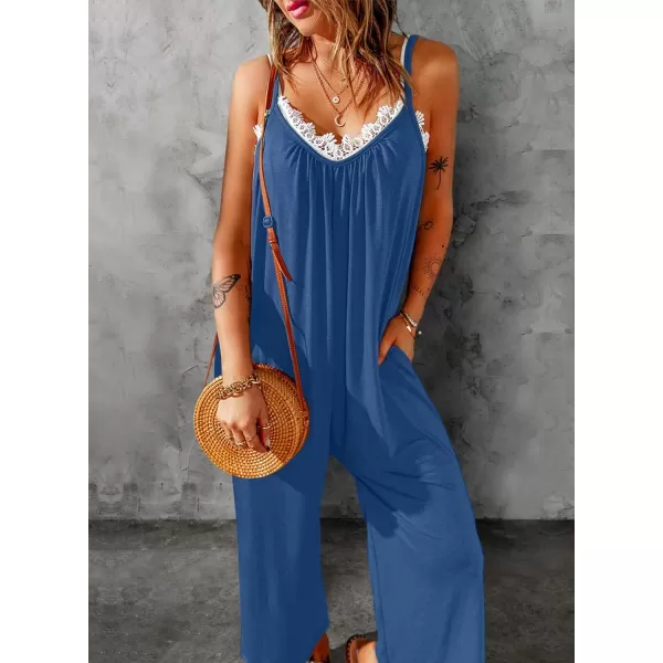 Happy Sailed Women's Casual Sleeveless Front Button Loose Jumpsuits Stretchy Long Pants Romper with Pockets