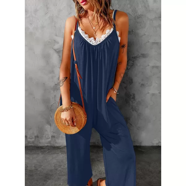 Happy Sailed Women's Casual Sleeveless Front Button Loose Jumpsuits Stretchy Long Pants Romper with Pockets