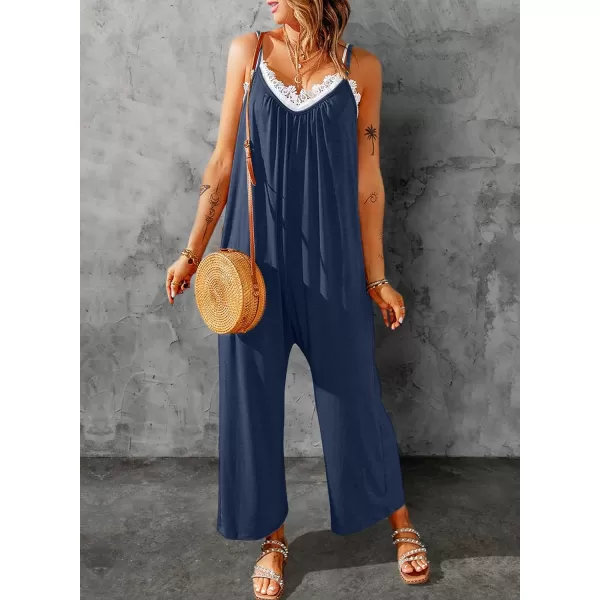 Happy Sailed Women's Casual Sleeveless Front Button Loose Jumpsuits Stretchy Long Pants Romper with Pockets