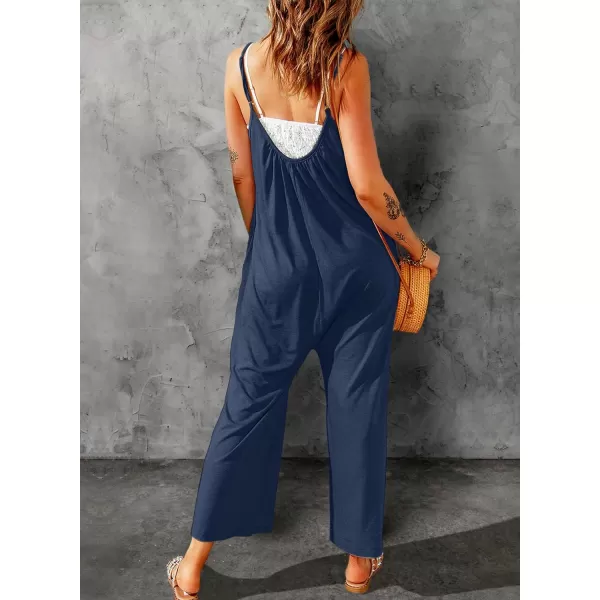 Happy Sailed Women's Casual Sleeveless Front Button Loose Jumpsuits Stretchy Long Pants Romper with Pockets