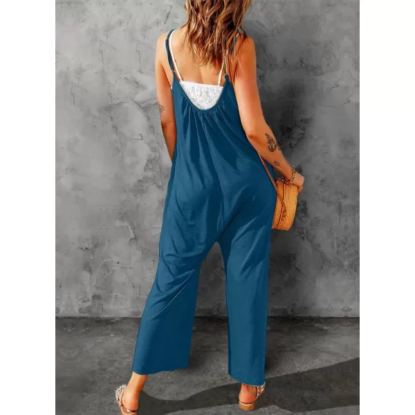 Happy Sailed Women's Casual Sleeveless Front Button Loose Jumpsuits Stretchy Long Pants Romper with Pockets