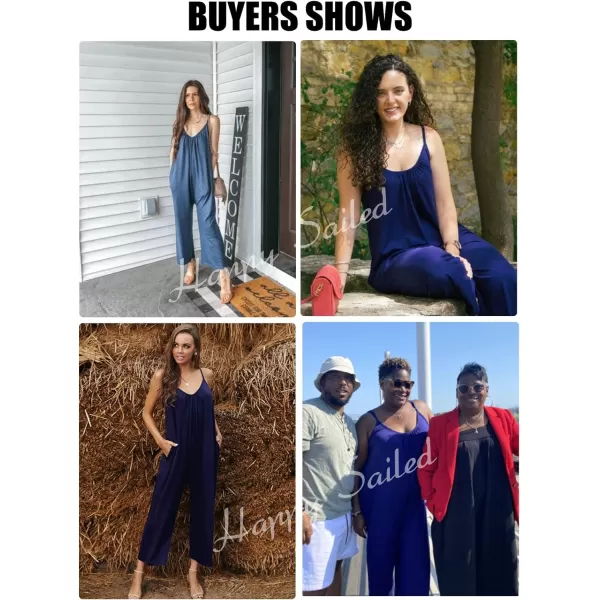 Happy Sailed Women's Casual Sleeveless Front Button Loose Jumpsuits Stretchy Long Pants Romper with Pockets