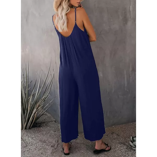 Happy Sailed Women's Casual Sleeveless Front Button Loose Jumpsuits Stretchy Long Pants Romper with Pockets