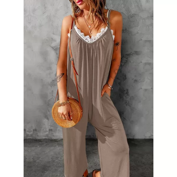 Happy Sailed Women's Casual Sleeveless Front Button Loose Jumpsuits Stretchy Long Pants Romper with Pockets