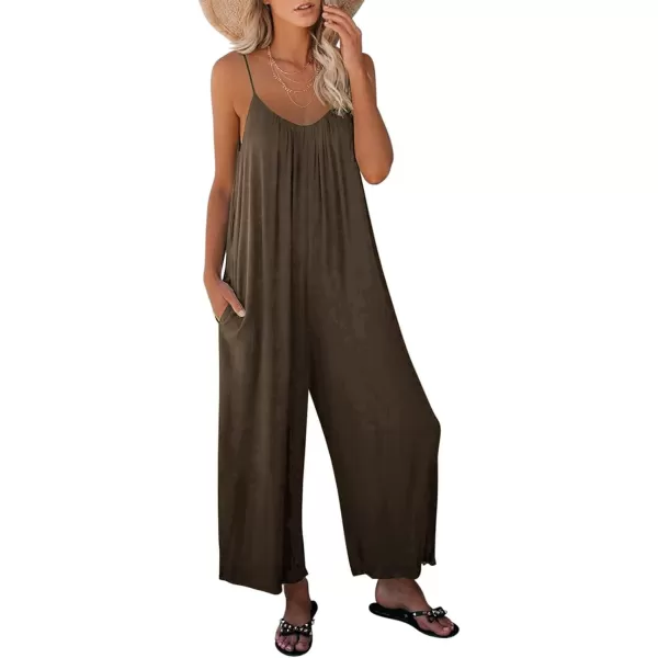 Happy Sailed Women's Casual Sleeveless Front Button Loose Jumpsuits Stretchy Long Pants Romper with Pockets