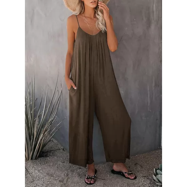 Happy Sailed Women's Casual Sleeveless Front Button Loose Jumpsuits Stretchy Long Pants Romper with Pockets