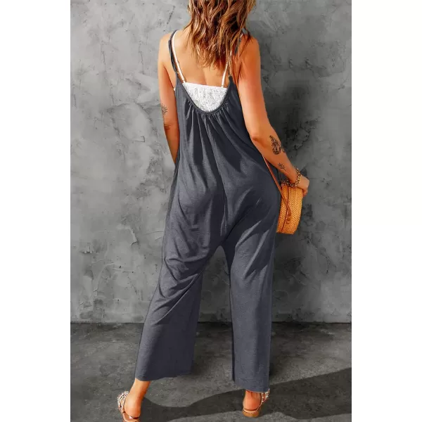 Happy Sailed Women's Casual Sleeveless Front Button Loose Jumpsuits Stretchy Long Pants Romper with Pockets
