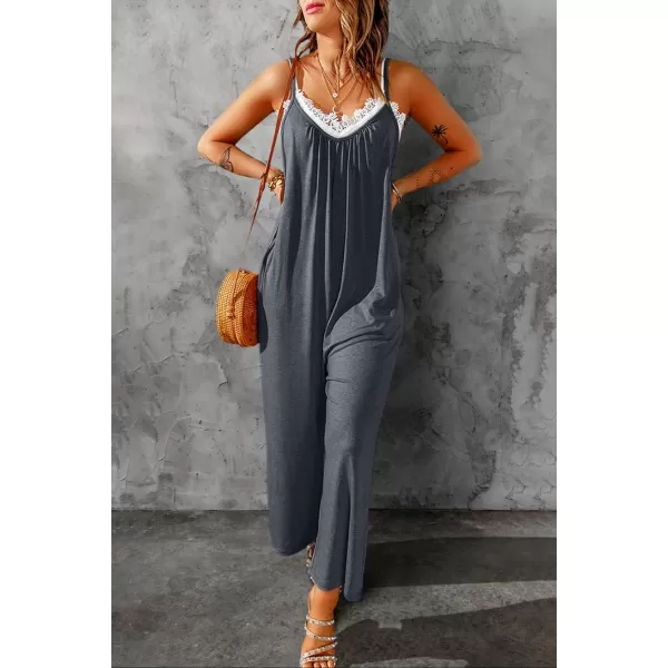 Happy Sailed Women's Casual Sleeveless Front Button Loose Jumpsuits Stretchy Long Pants Romper with Pockets