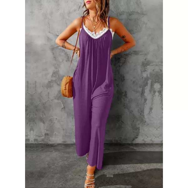 Happy Sailed Women's Casual Sleeveless Front Button Loose Jumpsuits Stretchy Long Pants Romper with Pockets