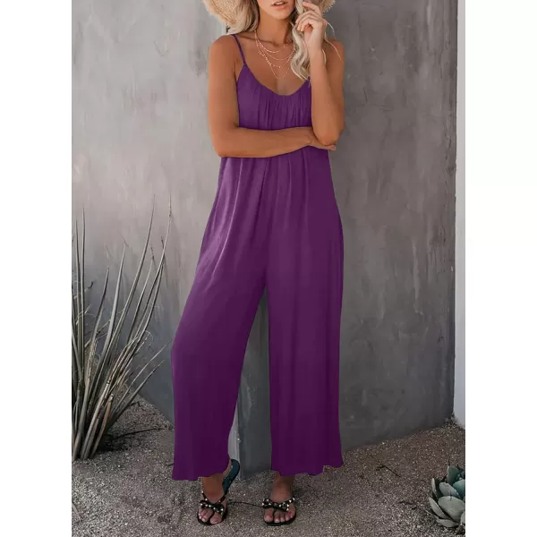 Happy Sailed Women's Casual Sleeveless Front Button Loose Jumpsuits Stretchy Long Pants Romper with Pockets