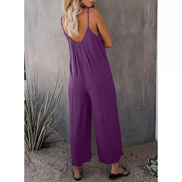 Happy Sailed Women's Casual Sleeveless Front Button Loose Jumpsuits Stretchy Long Pants Romper with Pockets