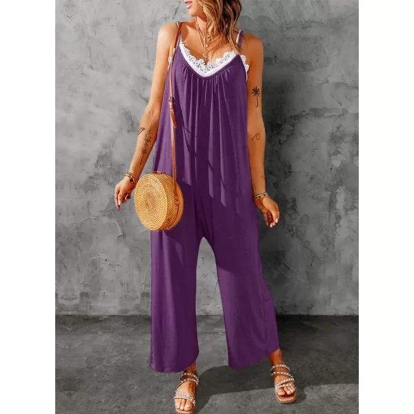 Happy Sailed Women's Casual Sleeveless Front Button Loose Jumpsuits Stretchy Long Pants Romper with Pockets