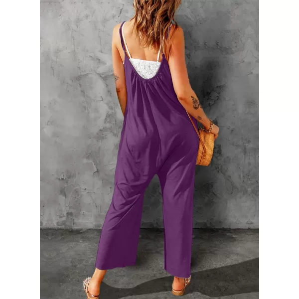 Happy Sailed Women's Casual Sleeveless Front Button Loose Jumpsuits Stretchy Long Pants Romper with Pockets