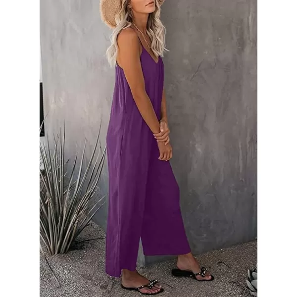 Happy Sailed Women's Casual Sleeveless Front Button Loose Jumpsuits Stretchy Long Pants Romper with Pockets