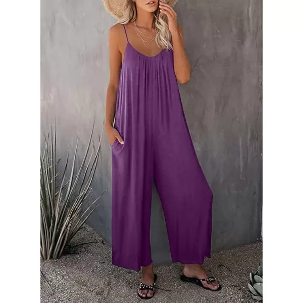 Happy Sailed Women's Casual Sleeveless Front Button Loose Jumpsuits Stretchy Long Pants Romper with Pockets