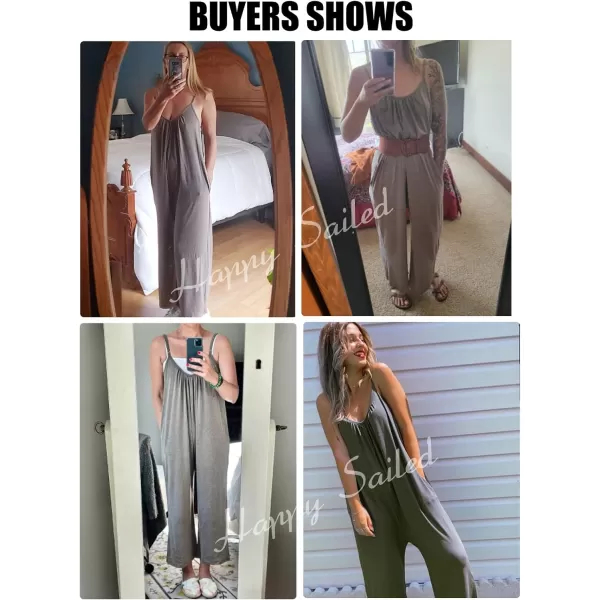 Happy Sailed Women's Casual Sleeveless Front Button Loose Jumpsuits Stretchy Long Pants Romper with Pockets