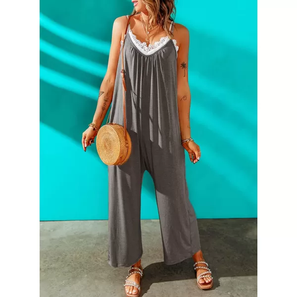 Happy Sailed Women's Casual Sleeveless Front Button Loose Jumpsuits Stretchy Long Pants Romper with Pockets