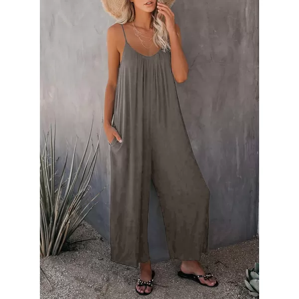Happy Sailed Women's Casual Sleeveless Front Button Loose Jumpsuits Stretchy Long Pants Romper with Pockets