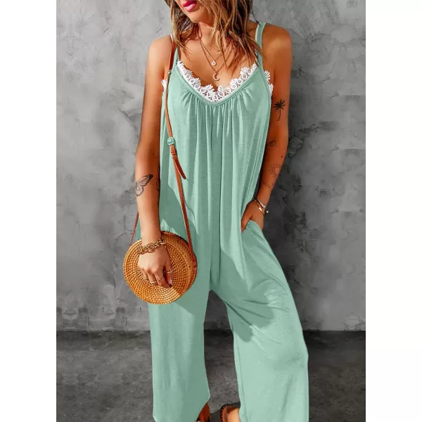 Happy Sailed Women's Casual Sleeveless Front Button Loose Jumpsuits Stretchy Long Pants Romper with Pockets