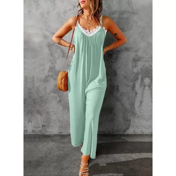Happy Sailed Women's Casual Sleeveless Front Button Loose Jumpsuits Stretchy Long Pants Romper with Pockets