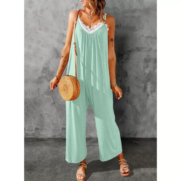 Happy Sailed Women's Casual Sleeveless Front Button Loose Jumpsuits Stretchy Long Pants Romper with Pockets