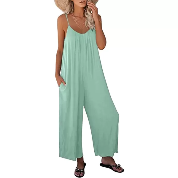 Happy Sailed Women's Casual Sleeveless Front Button Loose Jumpsuits Stretchy Long Pants Romper with Pockets