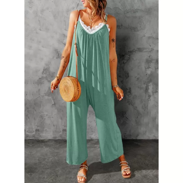 Happy Sailed Women's Casual Sleeveless Front Button Loose Jumpsuits Stretchy Long Pants Romper with Pockets