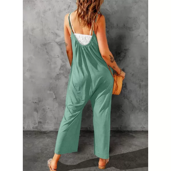 Happy Sailed Women's Casual Sleeveless Front Button Loose Jumpsuits Stretchy Long Pants Romper with Pockets