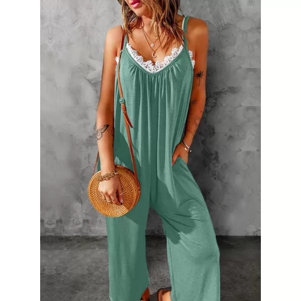 Happy Sailed Women's Casual Sleeveless Front Button Loose Jumpsuits Stretchy Long Pants Romper with Pockets