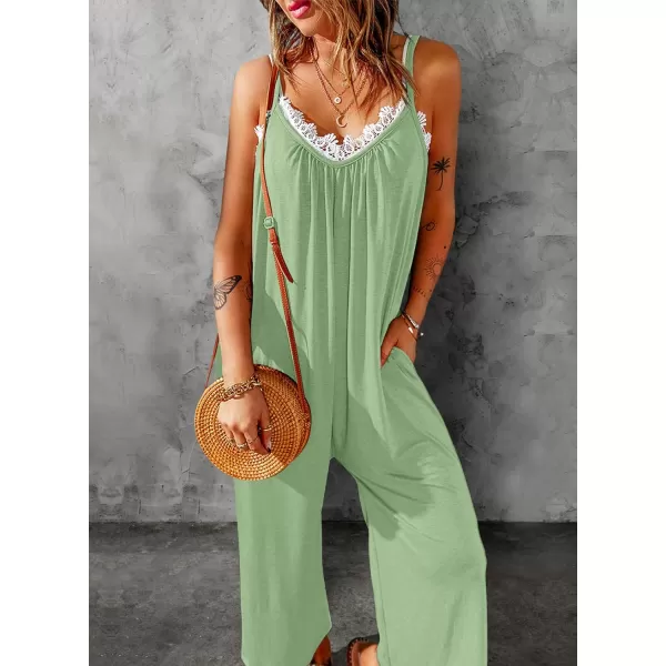 Happy Sailed Women's Casual Sleeveless Front Button Loose Jumpsuits Stretchy Long Pants Romper with Pockets