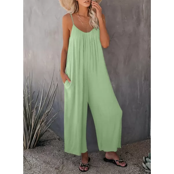 Happy Sailed Women's Casual Sleeveless Front Button Loose Jumpsuits Stretchy Long Pants Romper with Pockets