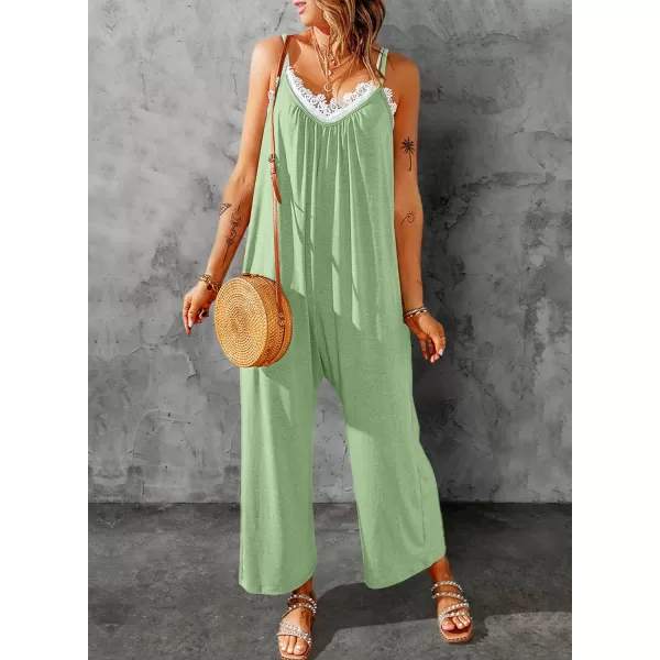 Happy Sailed Women's Casual Sleeveless Front Button Loose Jumpsuits Stretchy Long Pants Romper with Pockets