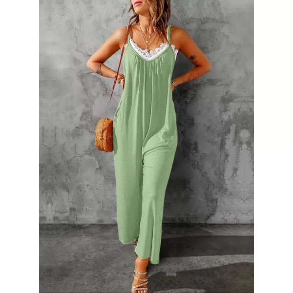 Happy Sailed Women's Casual Sleeveless Front Button Loose Jumpsuits Stretchy Long Pants Romper with Pockets