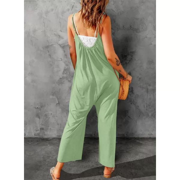 Happy Sailed Women's Casual Sleeveless Front Button Loose Jumpsuits Stretchy Long Pants Romper with Pockets