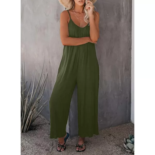 Happy Sailed Women's Casual Sleeveless Front Button Loose Jumpsuits Stretchy Long Pants Romper with Pockets