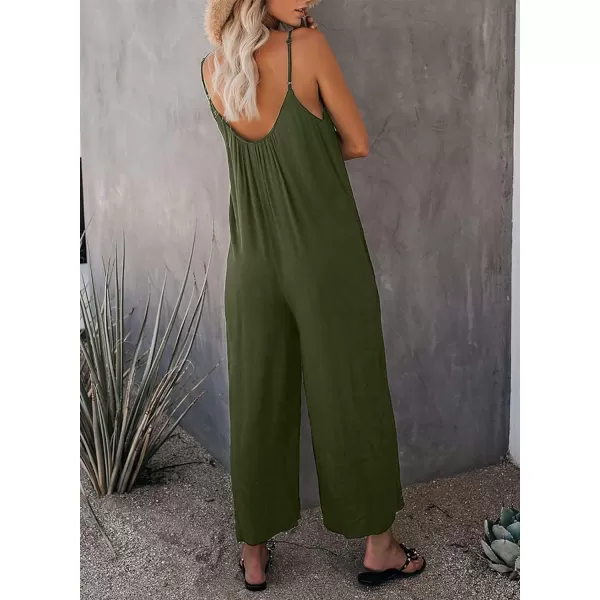 Happy Sailed Women's Casual Sleeveless Front Button Loose Jumpsuits Stretchy Long Pants Romper with Pockets