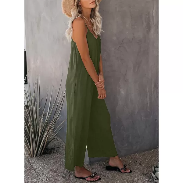 Happy Sailed Women's Casual Sleeveless Front Button Loose Jumpsuits Stretchy Long Pants Romper with Pockets