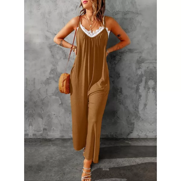 Happy Sailed Women's Casual Sleeveless Front Button Loose Jumpsuits Stretchy Long Pants Romper with Pockets