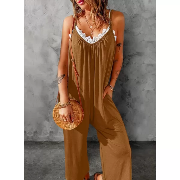 Happy Sailed Women's Casual Sleeveless Front Button Loose Jumpsuits Stretchy Long Pants Romper with Pockets