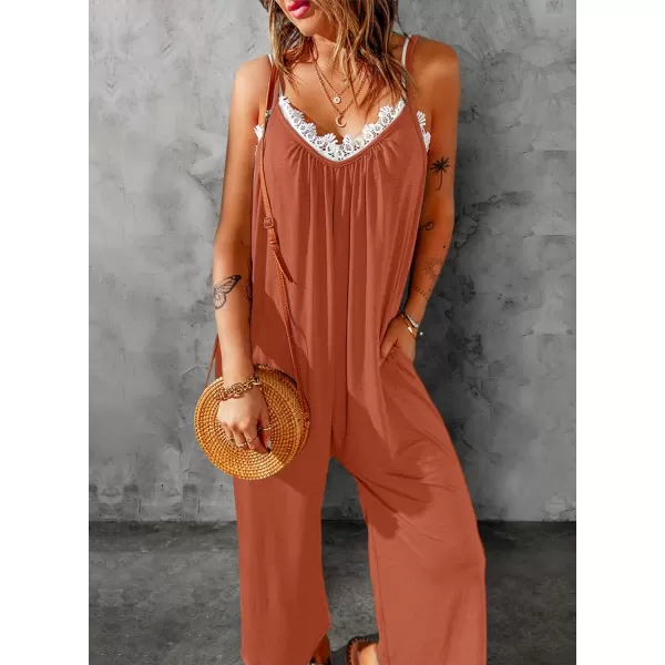 Happy Sailed Women's Casual Sleeveless Front Button Loose Jumpsuits Stretchy Long Pants Romper with Pockets