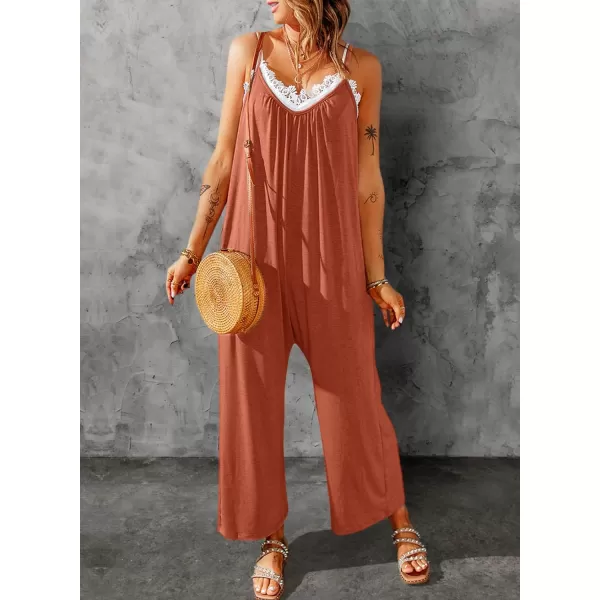 Happy Sailed Women's Casual Sleeveless Front Button Loose Jumpsuits Stretchy Long Pants Romper with Pockets