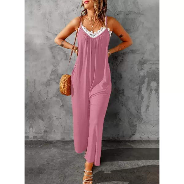 Happy Sailed Women's Casual Sleeveless Front Button Loose Jumpsuits Stretchy Long Pants Romper with Pockets