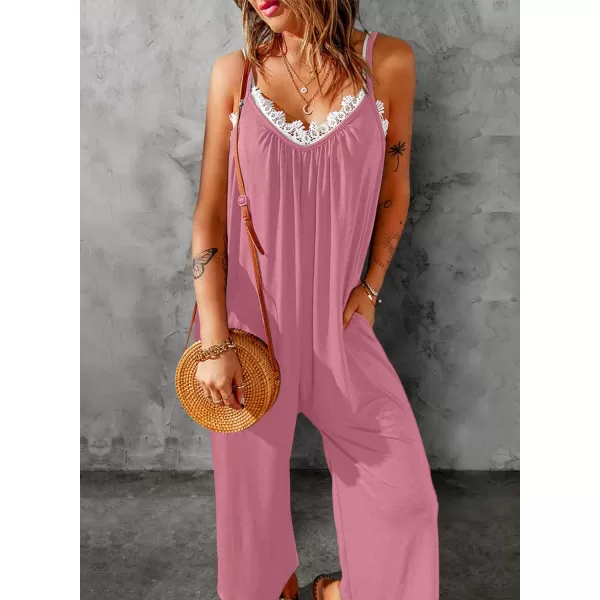 Happy Sailed Women's Casual Sleeveless Front Button Loose Jumpsuits Stretchy Long Pants Romper with Pockets