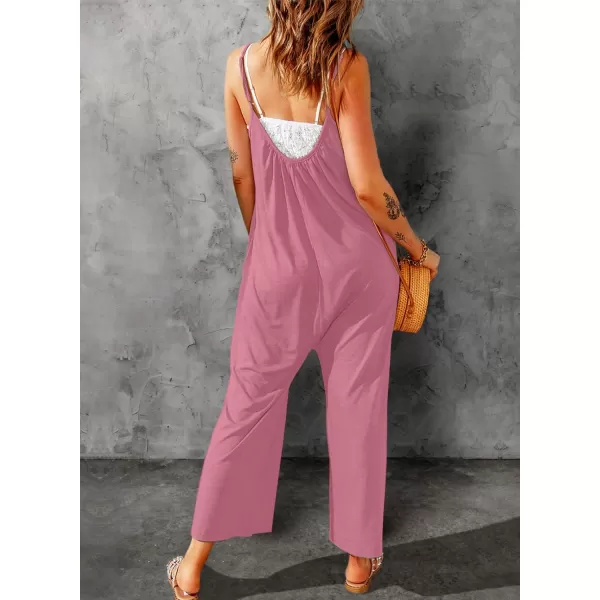 Happy Sailed Women's Casual Sleeveless Front Button Loose Jumpsuits Stretchy Long Pants Romper with Pockets