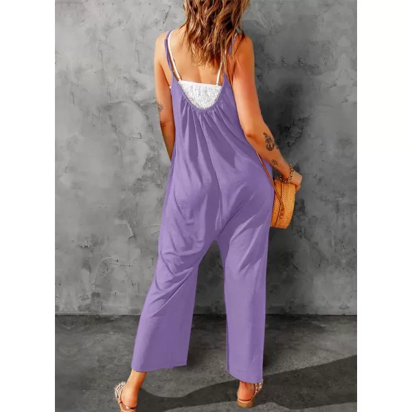 Happy Sailed Women's Casual Sleeveless Front Button Loose Jumpsuits Stretchy Long Pants Romper with Pockets